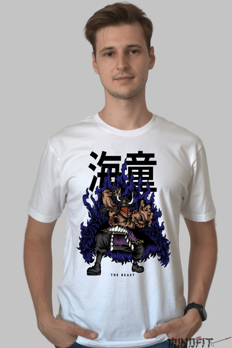 Tricou Anime One Piece - Kaido The Beast in Flacari Intunecate barbat alb