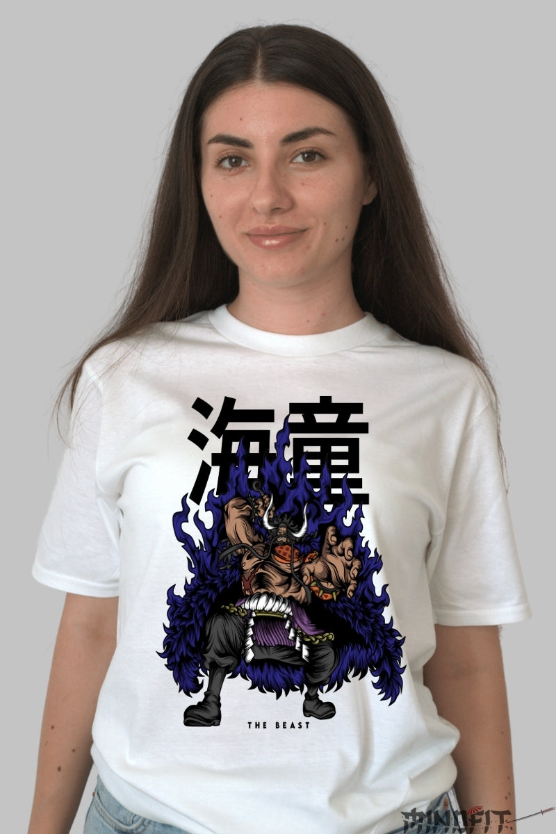 Tricou Anime One Piece - Kaido The Beast in Flacari Intunecate dama alb