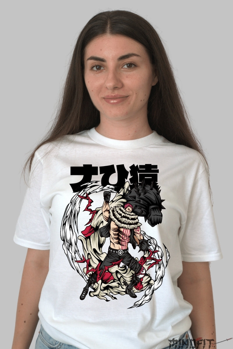 Tricou Anime One Piece - Katakuri vs Luffy Haoshoku Clash dama alb