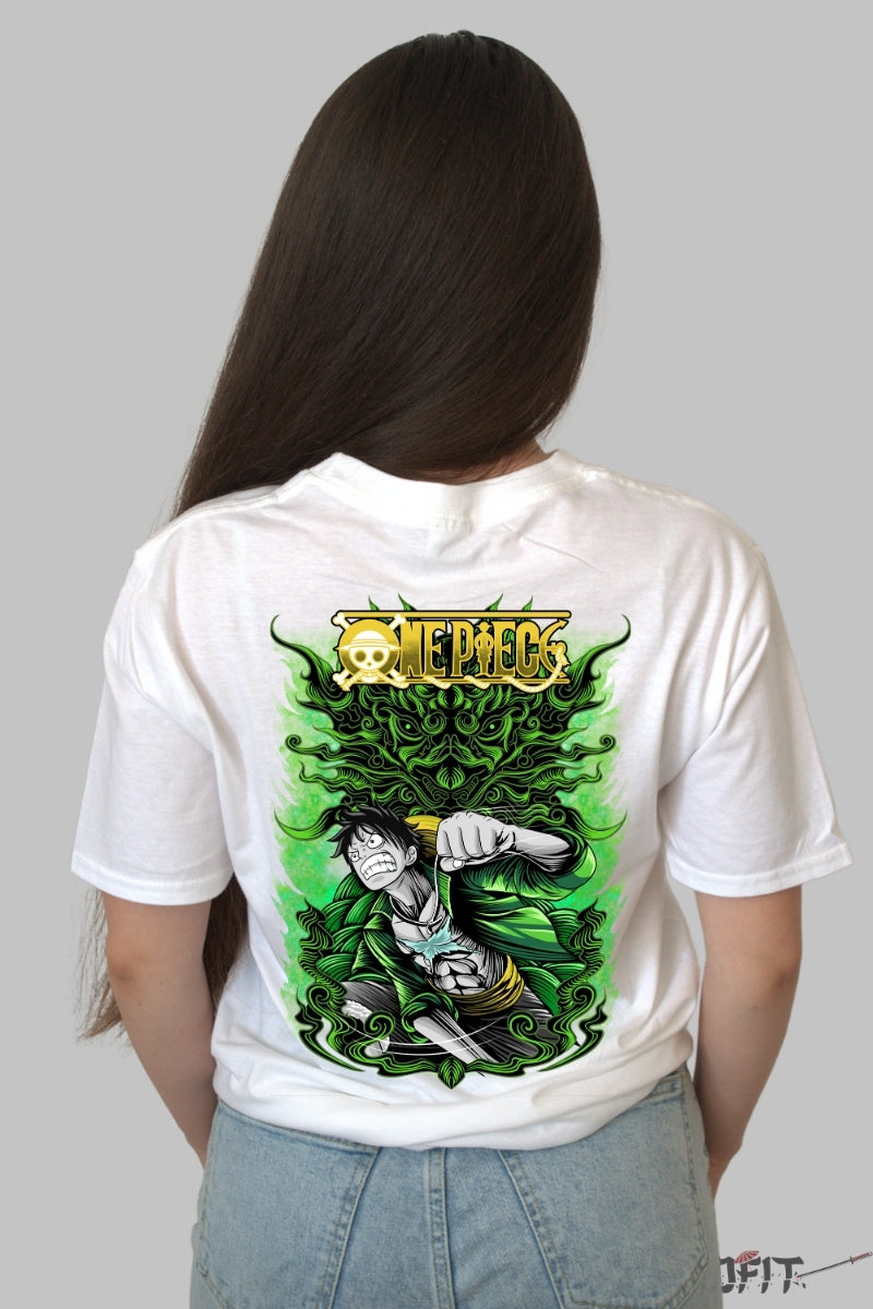 Tricou Anime One Piece - Luffy Dragon Spirit Energy dama alb