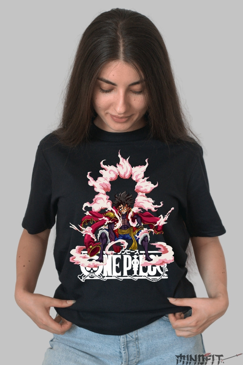 Tricou Anime One Piece - Luffy Gear 4 Conqueror's Haki dama negru