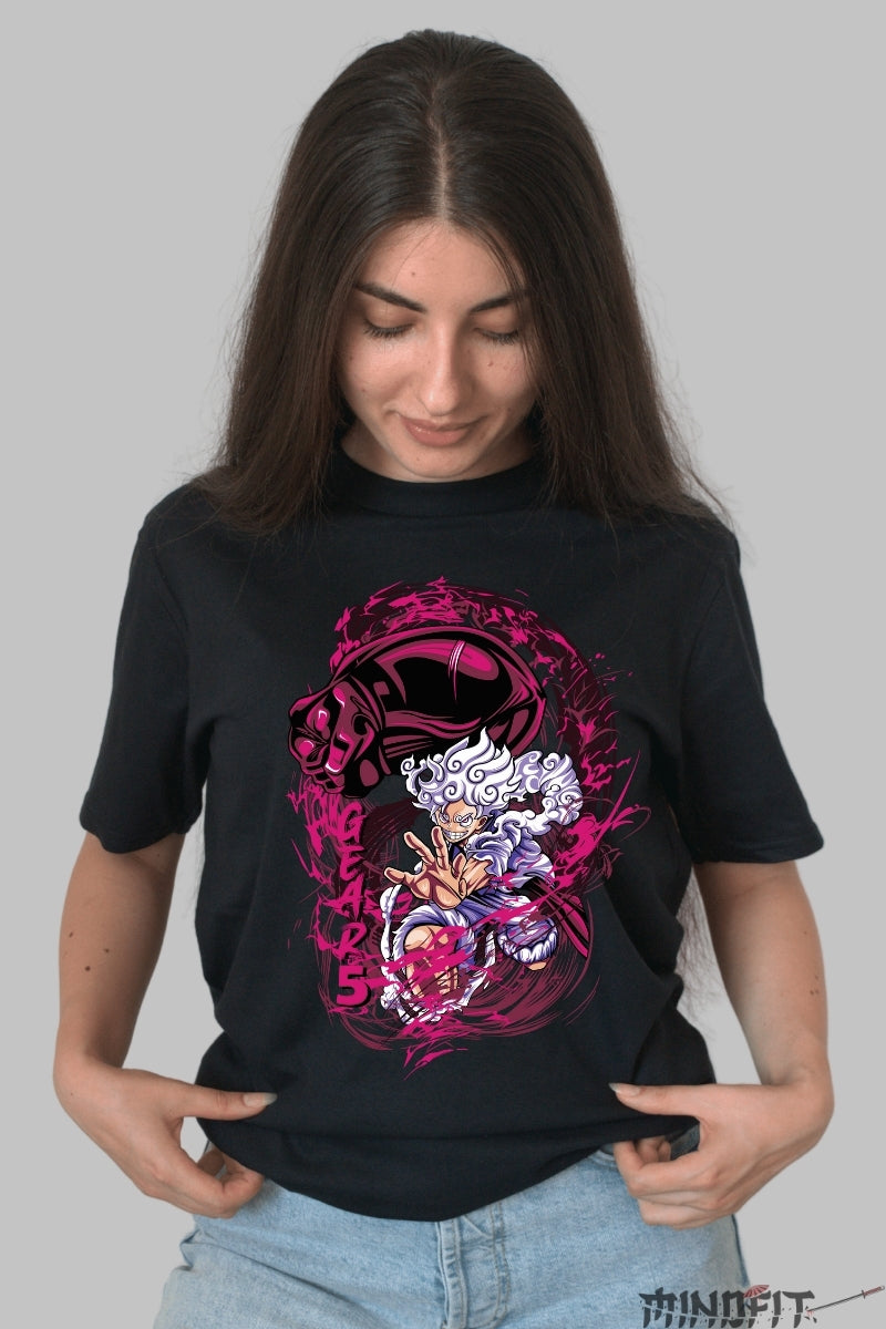 Tricou Anime One Piece - Luffy Gear 5 Awakened Power dama negru