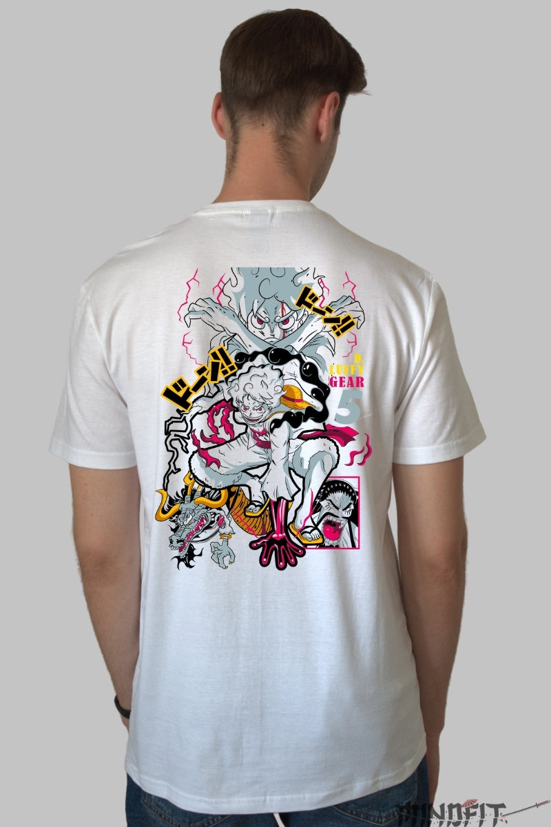 Tricou Anime One Piece - Luffy Gear 5 Awakening barbat alb