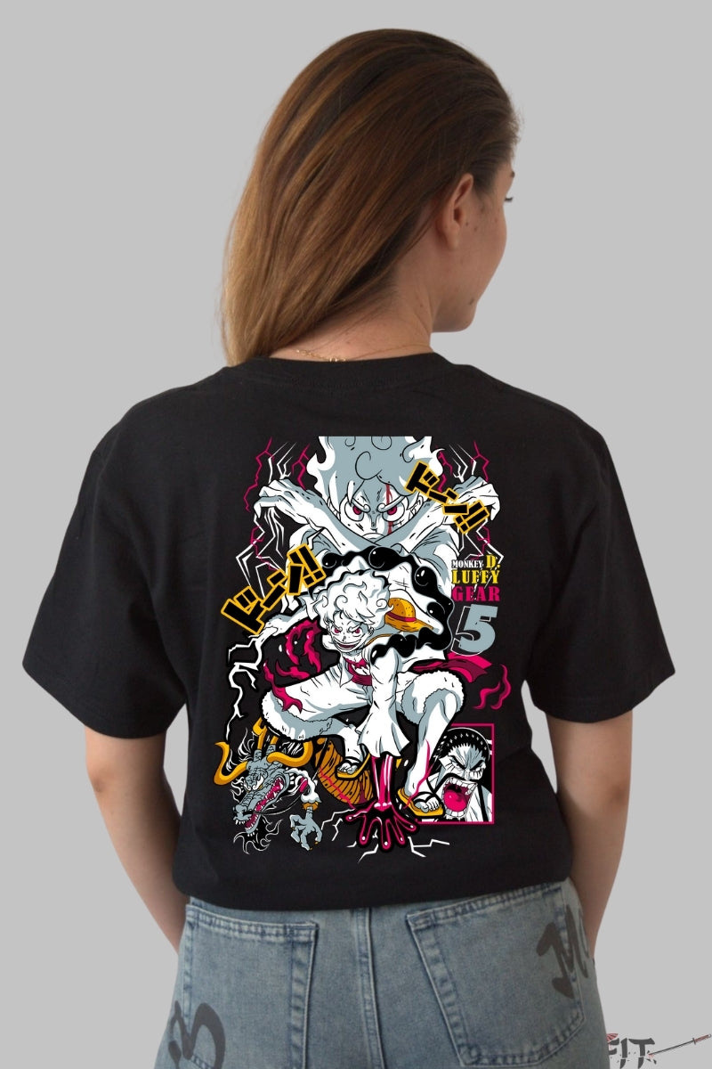 Tricou Anime One Piece - Luffy Gear 5 Awakening dama negru