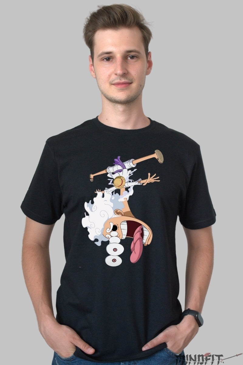 Tricou Anime One Piece - Luffy Gear 5 Cartoon Mode barbat negru
