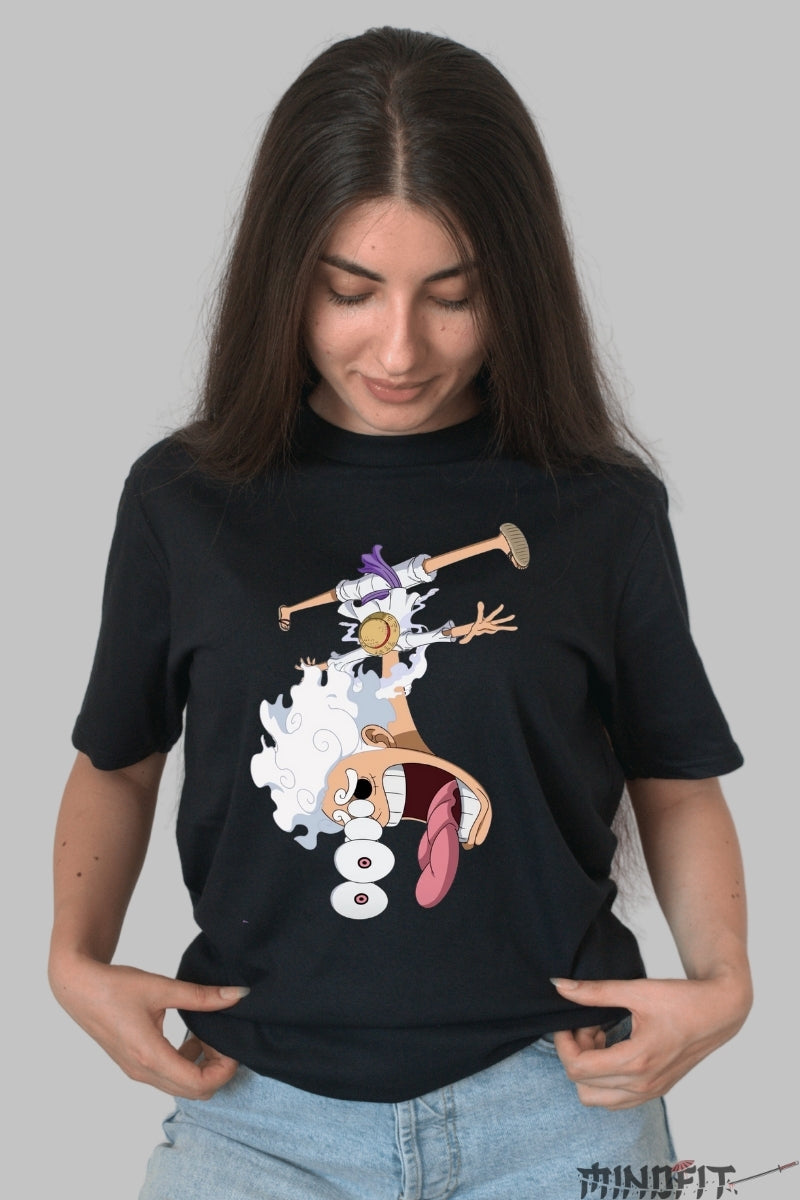 Tricou Anime One Piece - Luffy Gear 5 Cartoon Mode dama negru