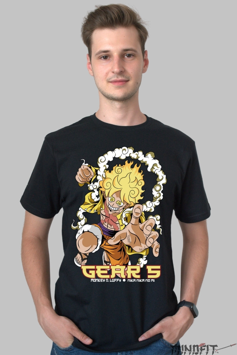 Tricou Anime One Piece - Luffy Gear 5 Explozie de Energie barbat negru