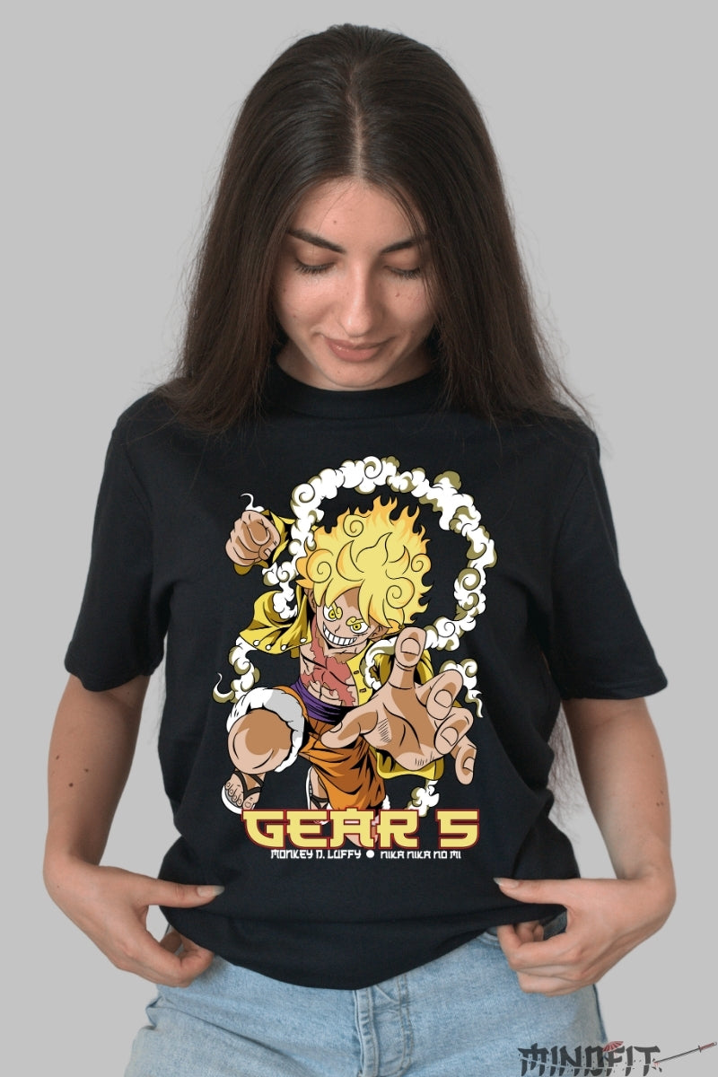 Tricou Anime One Piece - Luffy Gear 5 Explozie de Energie dama negru
