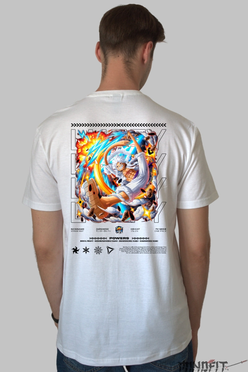 Tricou Anime One Piece - Luffy Gear 5 Explozie de Energie barbat alb