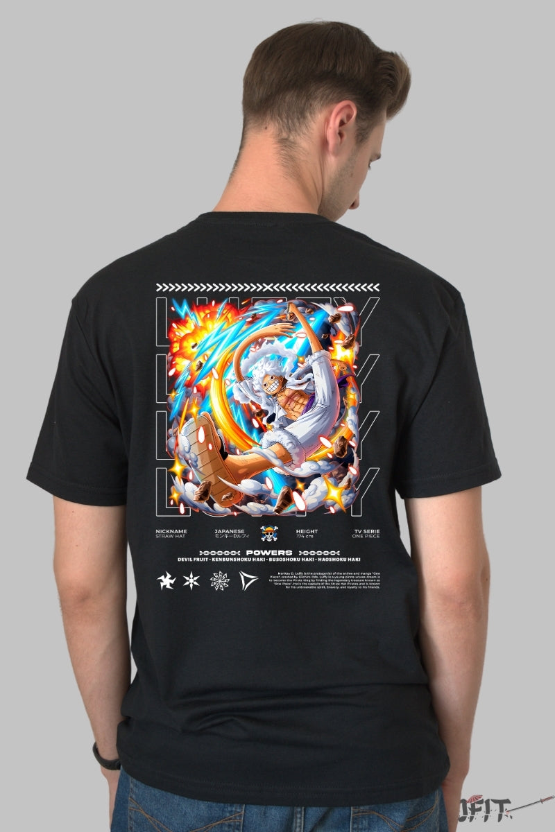 Tricou Anime One Piece - Luffy Gear 5 Explozie de Energie barbat negru