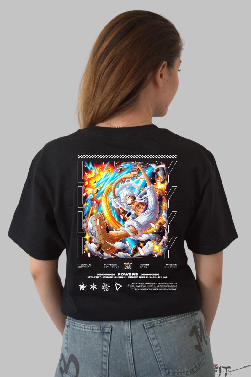 Tricou Anime One Piece - Luffy Gear 5 Explozie de Energie dama negru
