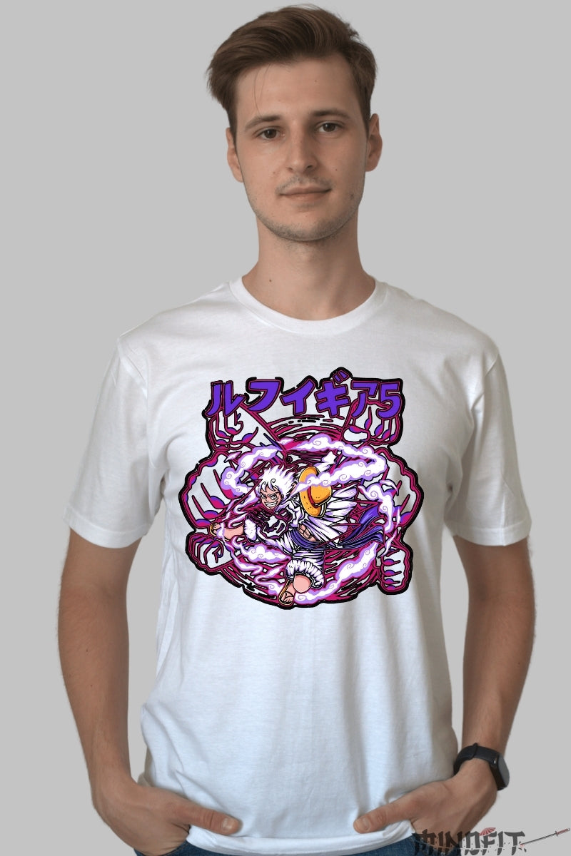Tricou Anime One Piece - Luffy Gear 5 Impact barbat alb