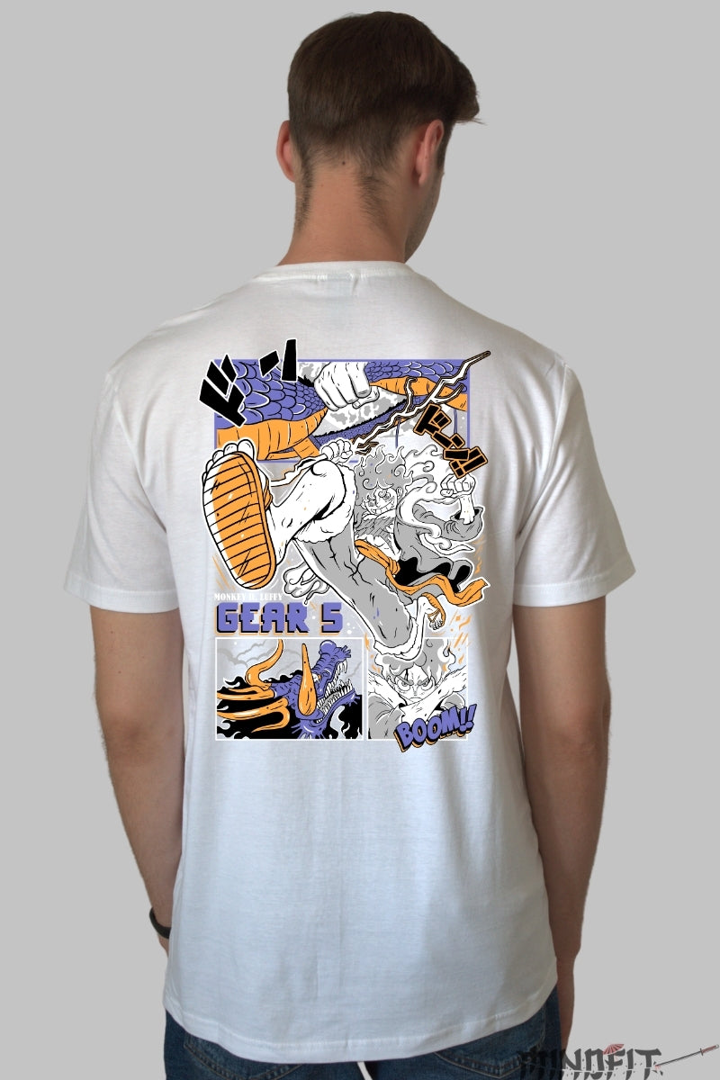 Tricou Anime One Piece - Luffy Gear 5 Impact barbat alb