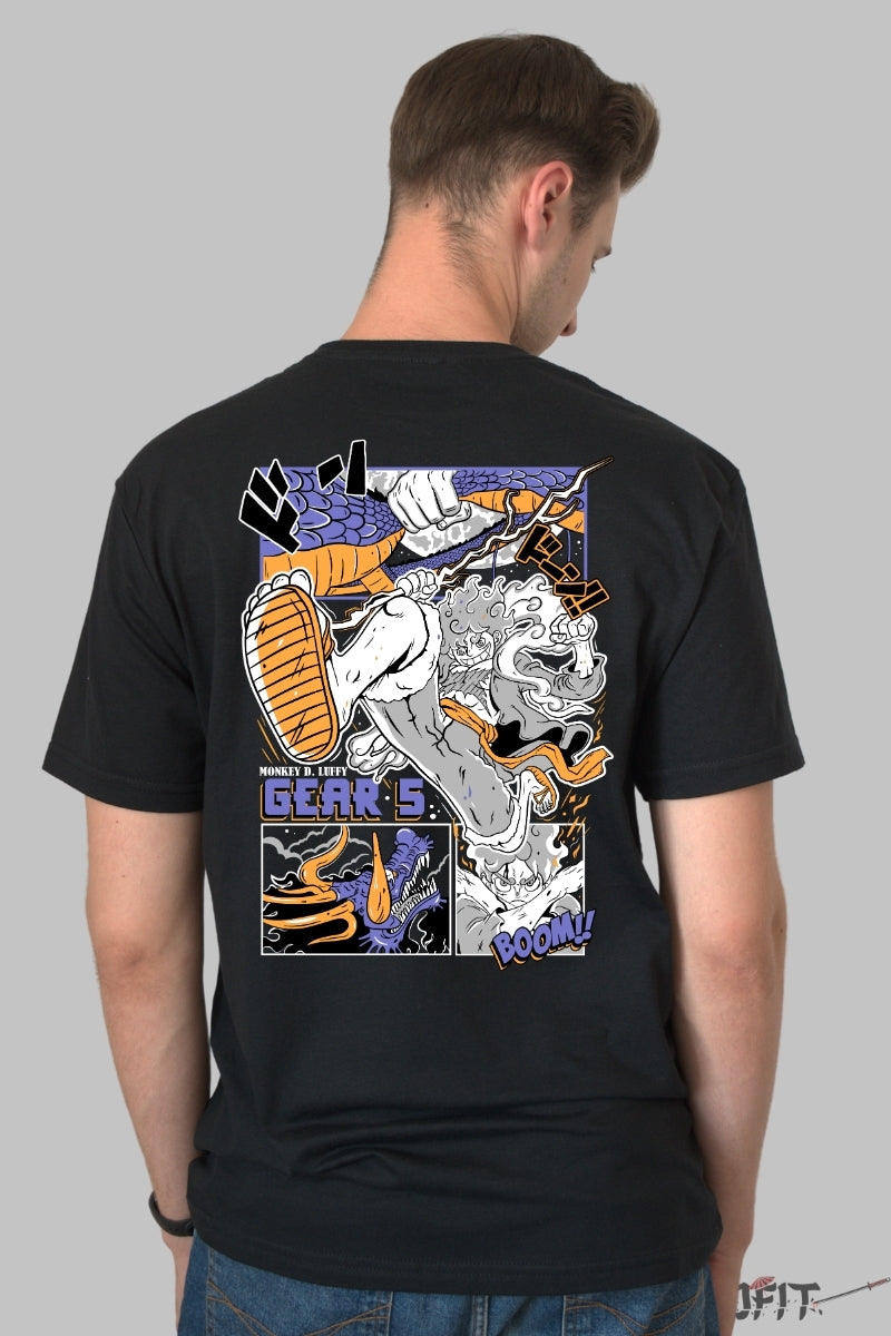 Tricou Anime One Piece - Luffy Gear 5 Impact barbat negru