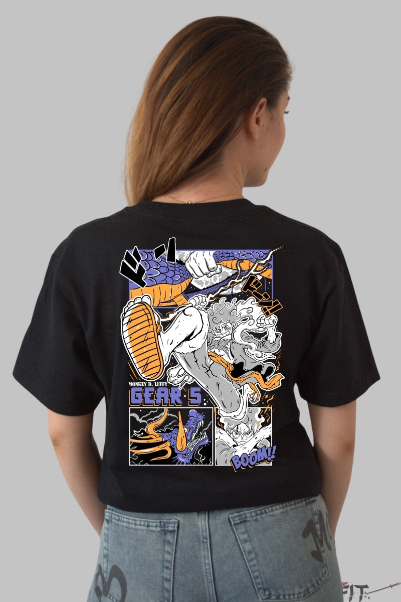 Tricou Anime One Piece - Luffy Gear 5 Impact dama negru