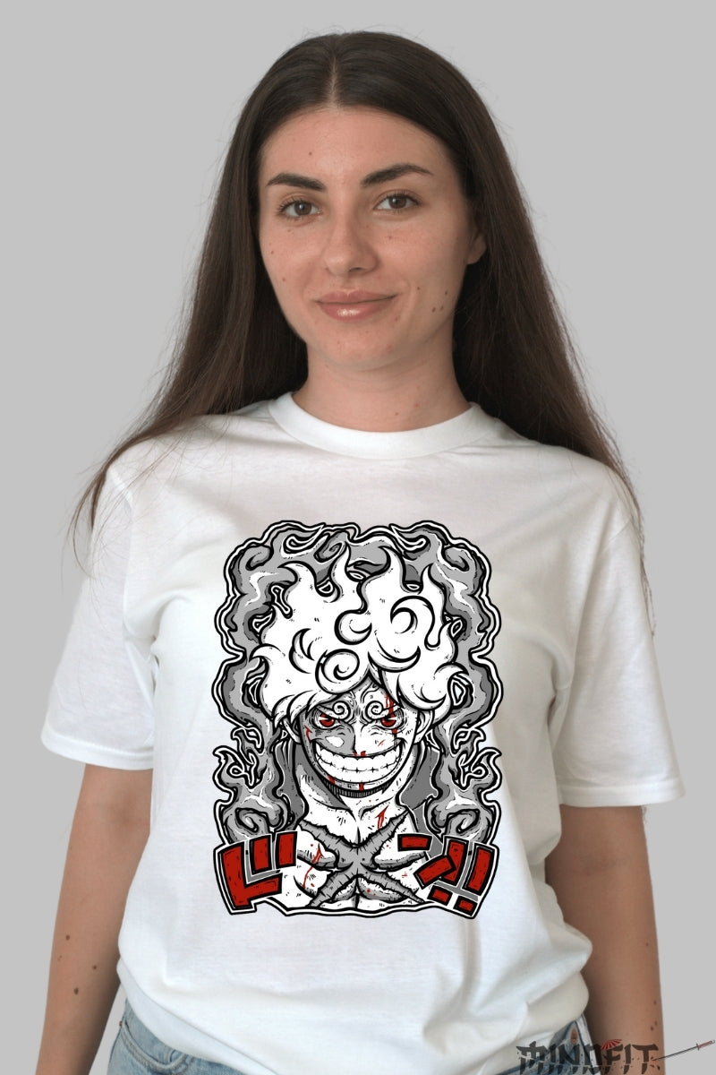 Tricou Anime One Piece - Luffy Gear 5 Legendar dama alb