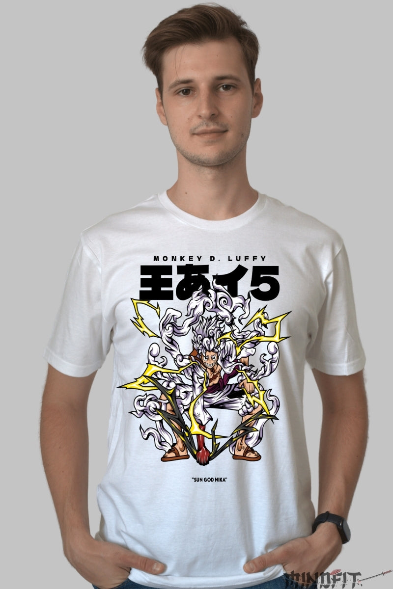 Tricou Anime One Piece - Luffy Gear 5 Lightning Rage barbat alb