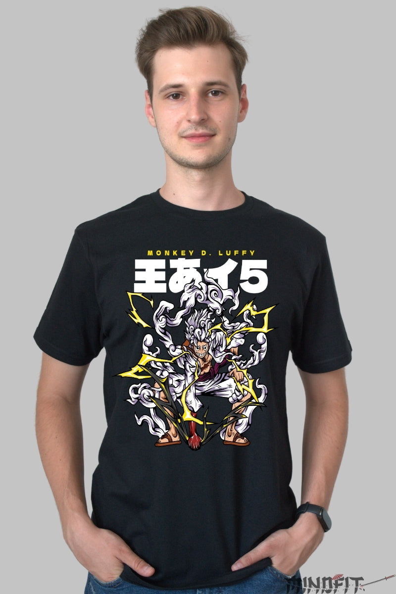 Tricou Anime One Piece - Luffy Gear 5 Lightning Rage barbat negru