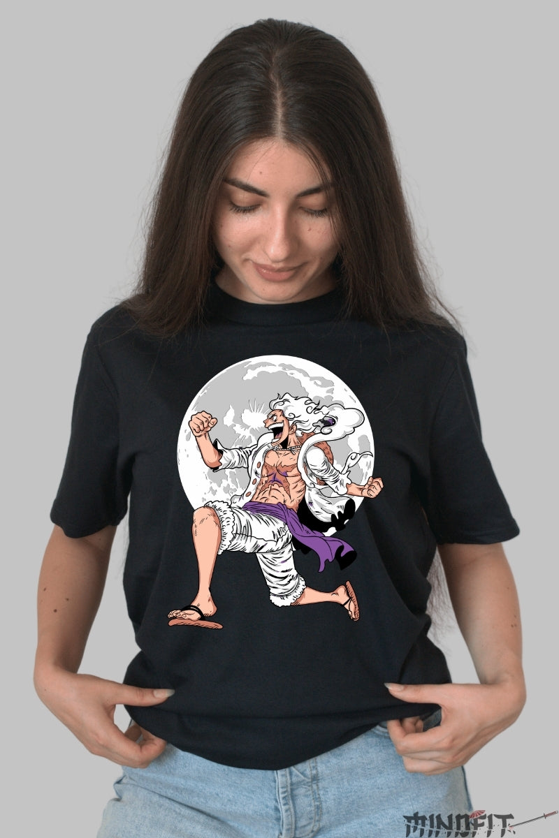 Tricou Anime One Piece - Luffy Gear 5 Moon Fury dama negru