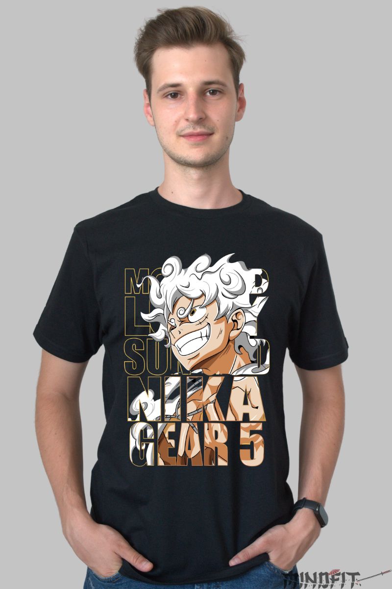 Tricou Anime One Piece Luffy Gear 5 Nika barbat negru
