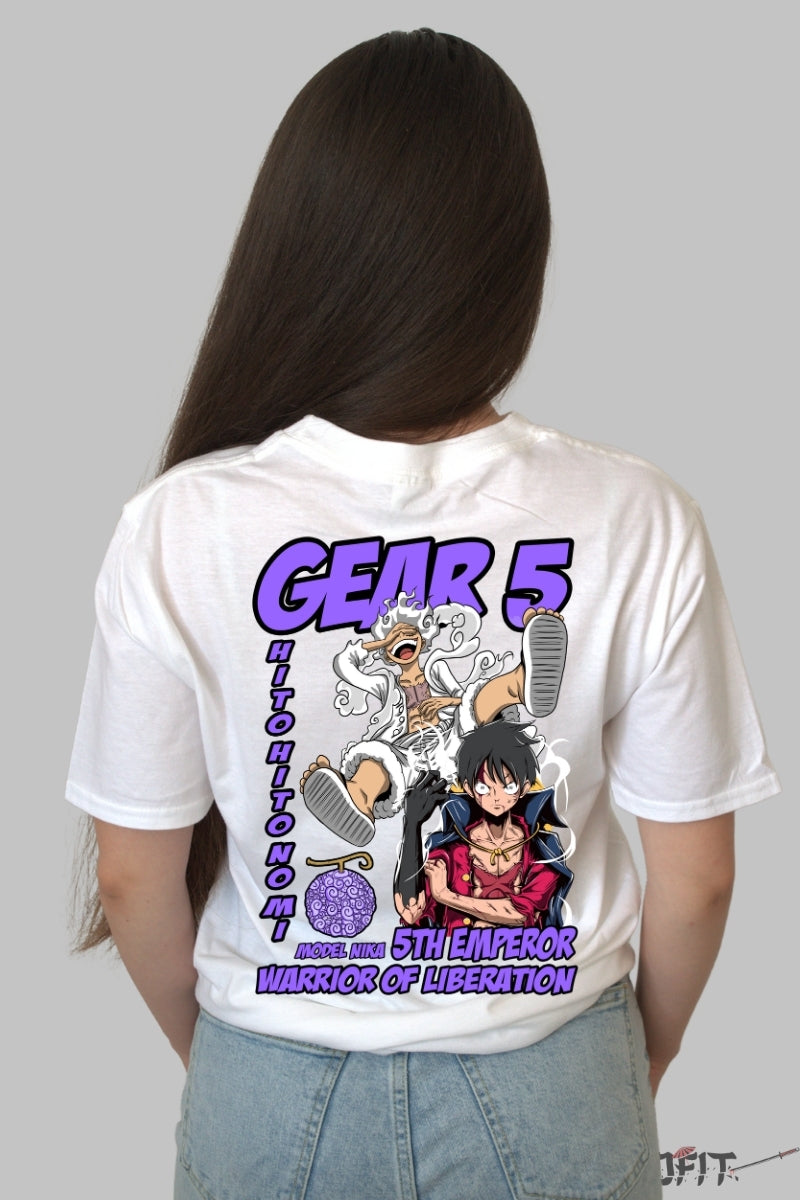 Tricou Anime One Piece - Luffy Gear 5 Nika Liberator dama alb