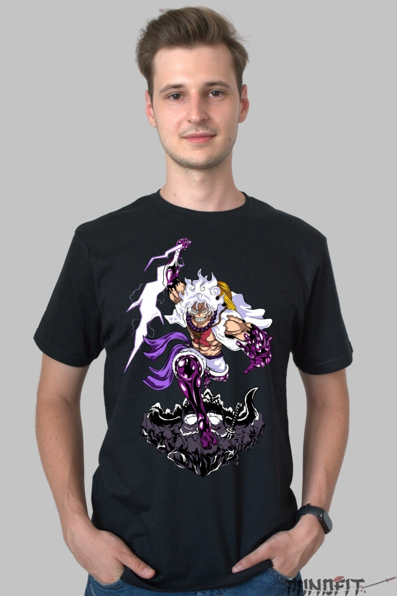 Tricou Anime One Piece - Luffy Gear 5 Thunder Strike barbat negru