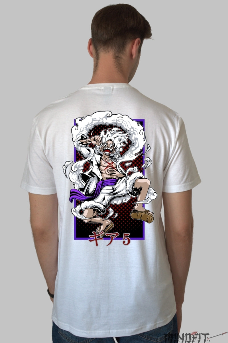 Tricou Anime One Piece - Luffy Gear 5 Toon Power barbat alb