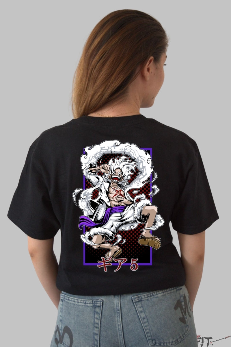 Tricou Anime One Piece - Luffy Gear 5 Toon Power dama negru