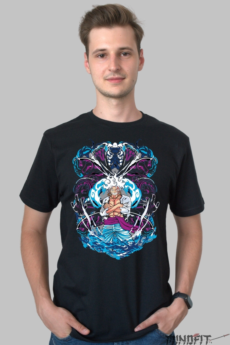 Tricou Anime One Piece - Luffy Gear Fifth Ascensiune Divina barbat negru