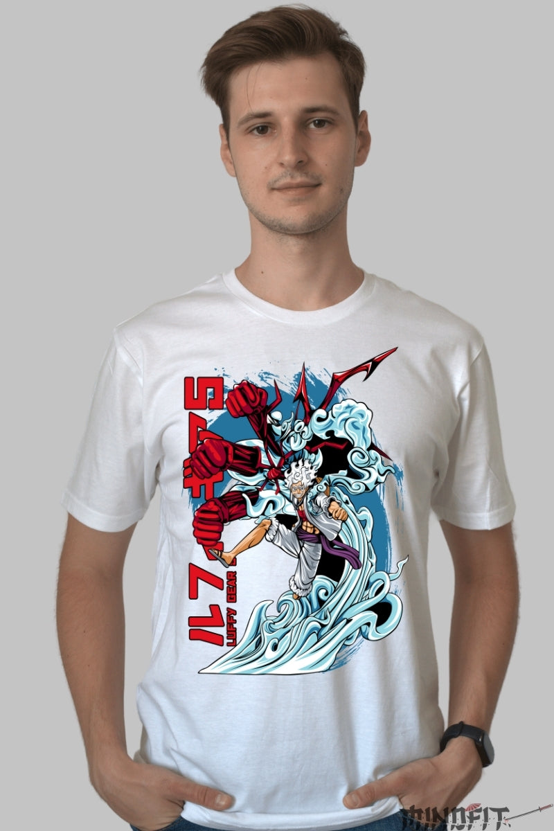Tricou Anime One Piece - Luffy Gear Fifth Awakened barbat alb