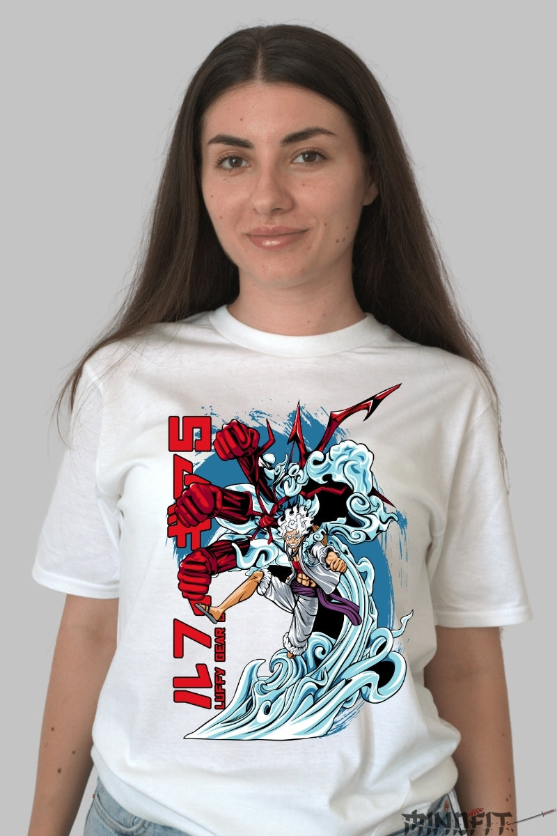 Tricou Anime One Piece - Luffy Gear Fifth Awakened dama alb