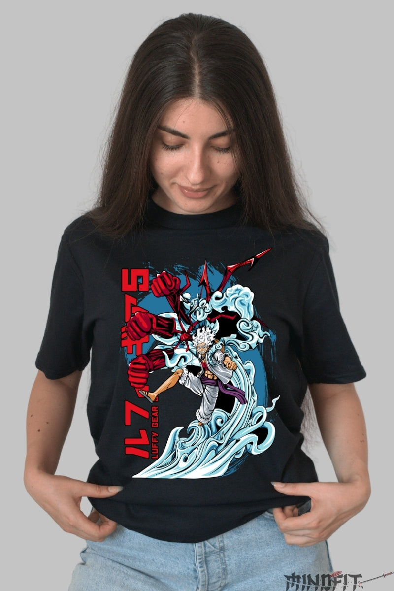 Tricou Anime One Piece - Luffy Gear Fifth Awakened dama negru