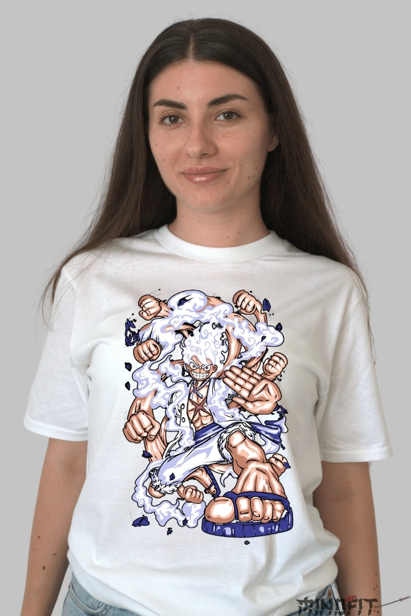 Tricou Anime One Piece - Luffy Gear Fifth Awakened dama alb