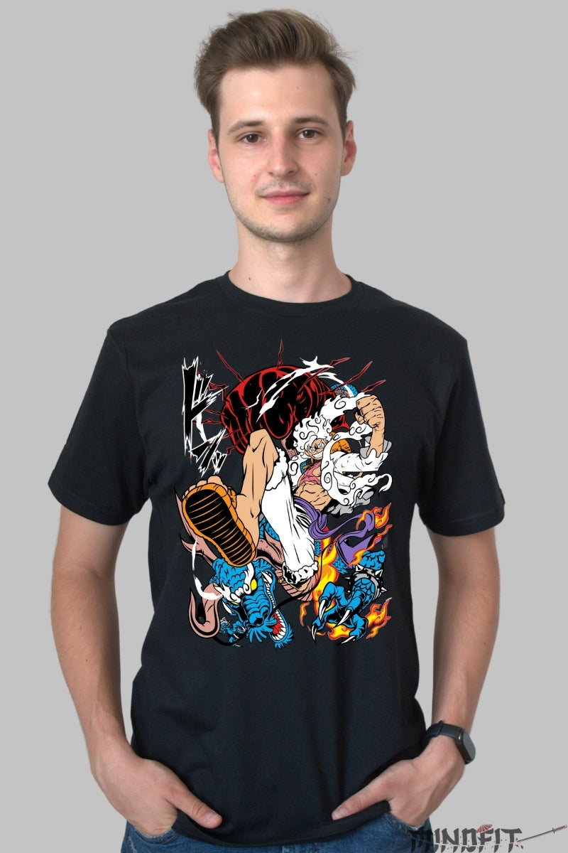 Tricou Anime One Piece - Luffy Gear Fifth Dragon Rage barbat negru