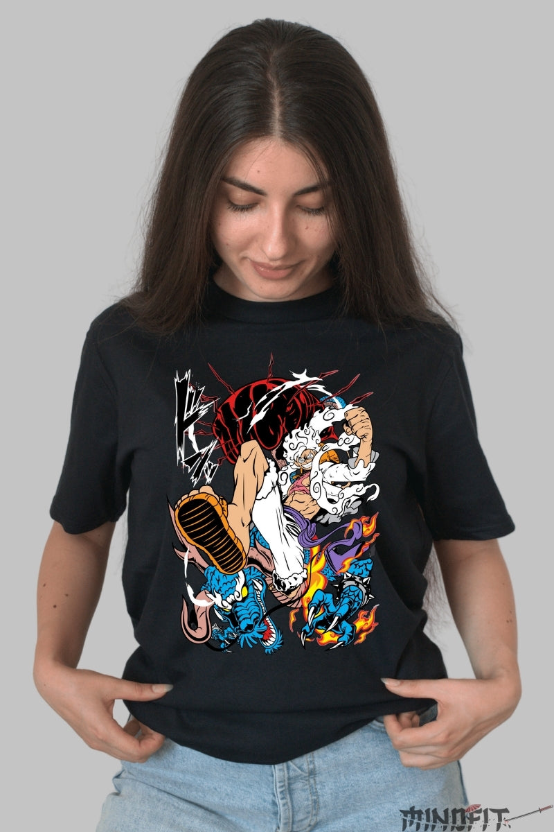 Tricou Anime One Piece - Luffy Gear Fifth Dragon Rage dama negru