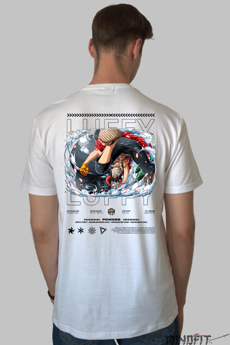 Tricou Anime One Piece - Luffy Gear Fifth Impact barbat alb