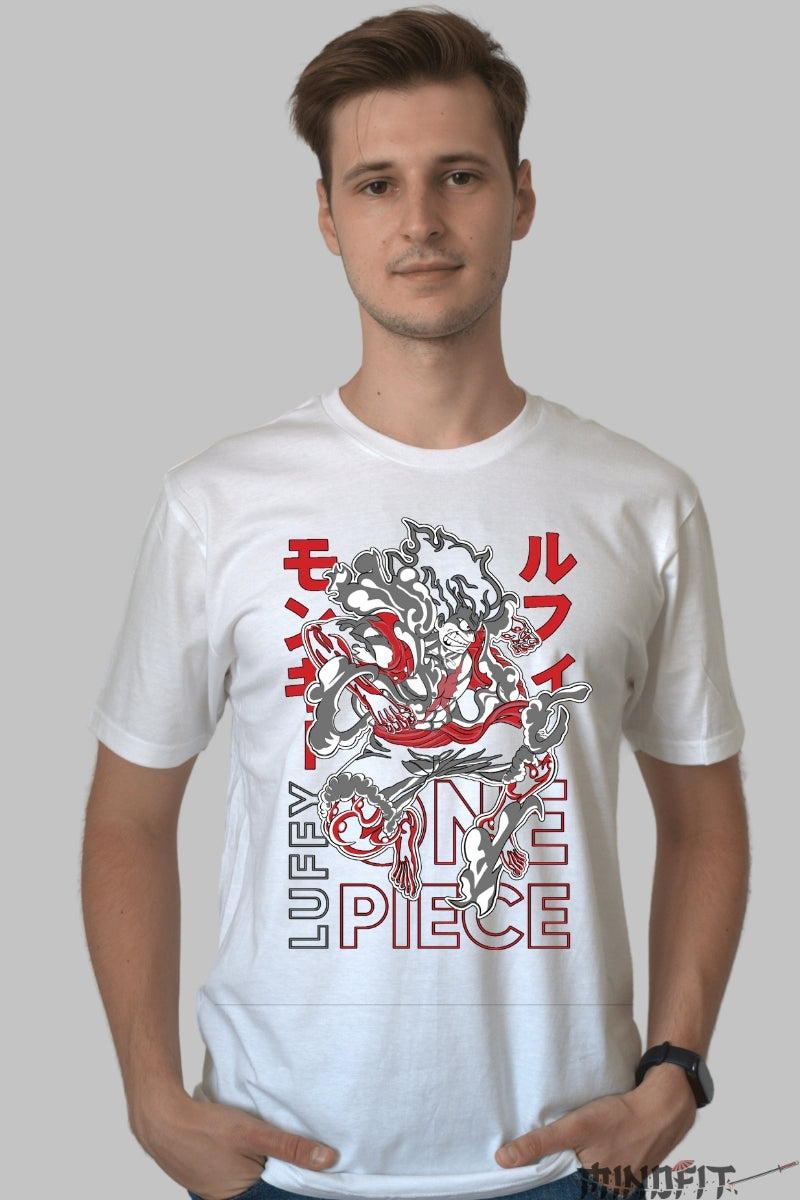 Tricou Anime One Piece - Luffy Gear Fifth Power barbat alb