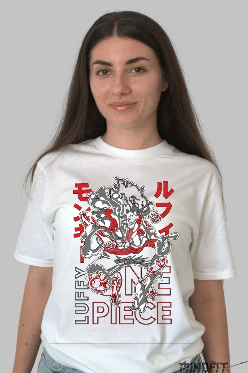 Tricou Anime One Piece - Luffy Gear Fifth Power dama alb