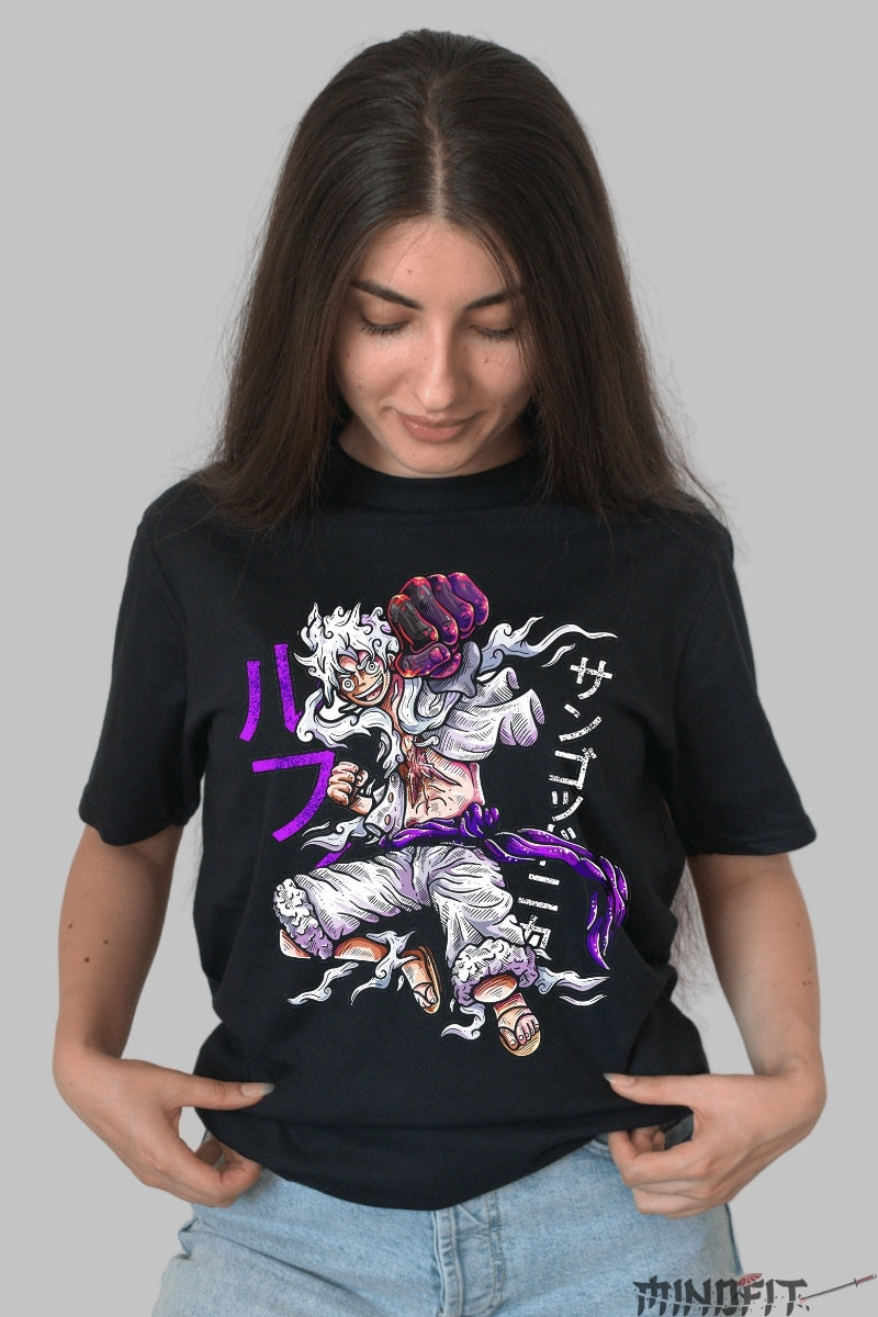 Tricou Anime One Piece - Luffy Gear Fifth Transformation dama negru