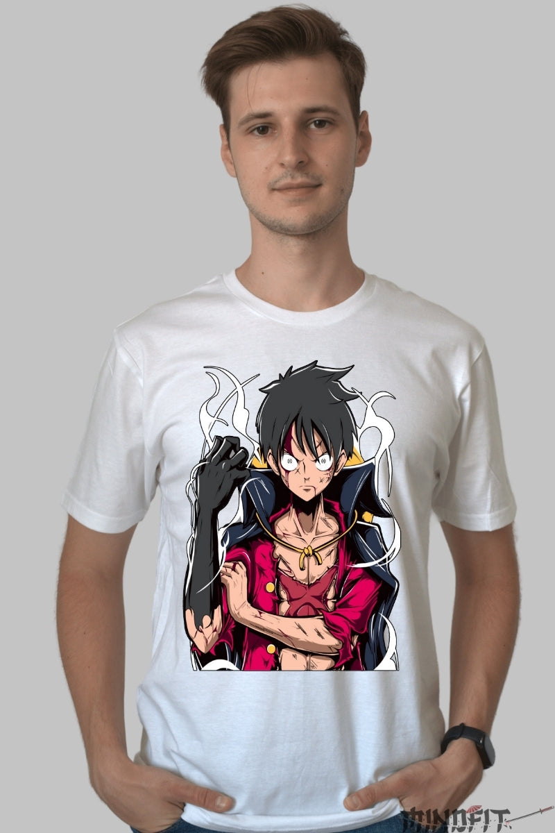 Tricou Anime One Piece - Luffy Gear Fourth Awakening barbat alb