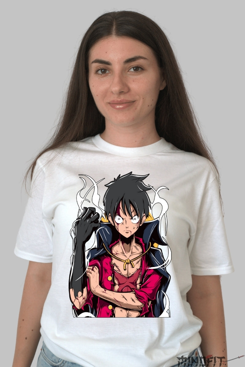Tricou Anime One Piece - Luffy Gear Fourth Awakening dama alb