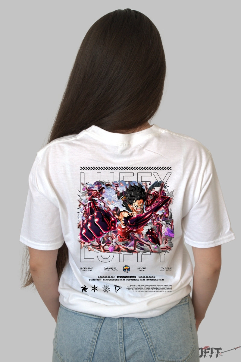 Tricou Anime One Piece - Luffy Gear Fourth Boundless Fury dama alb