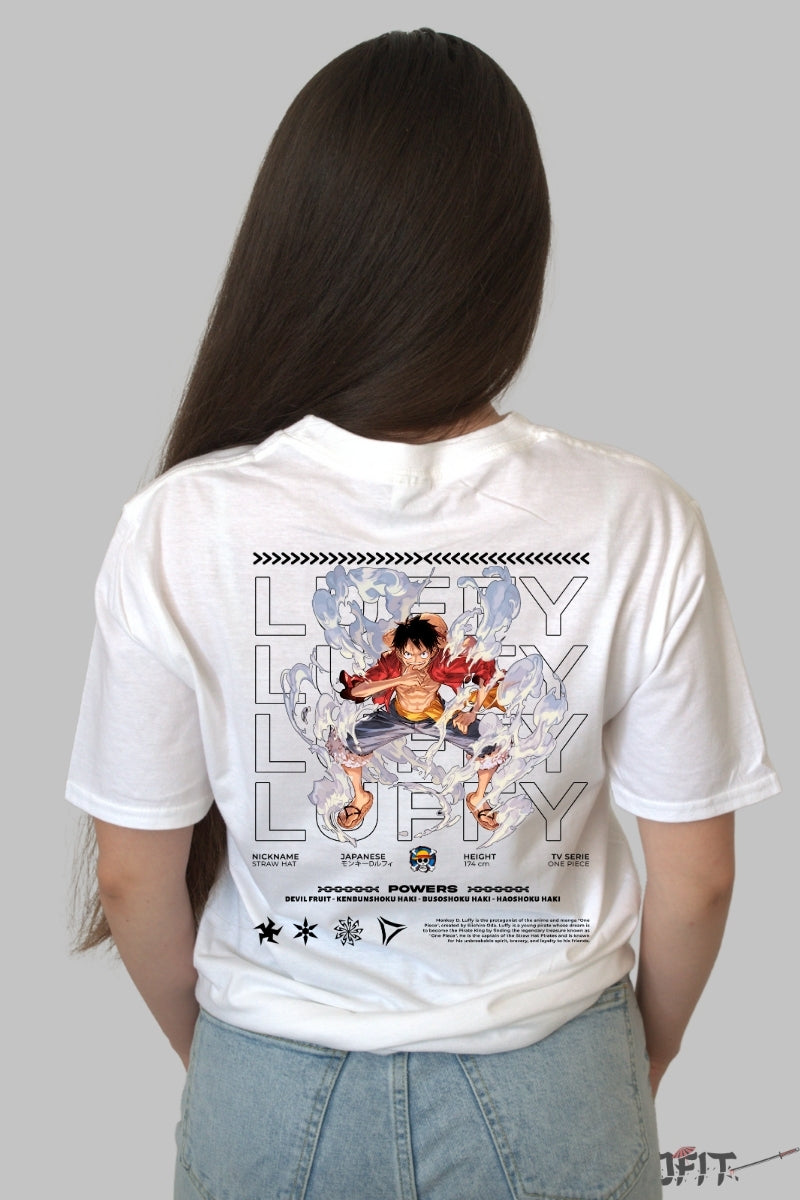 Tricou Anime One Piece - Luffy Gear Fourth Emission dama alb