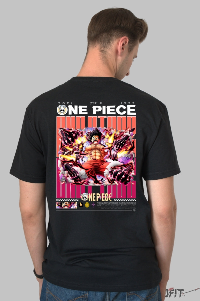 Tricou Anime One Piece - Luffy Gear Fourth Full Power barbat negru