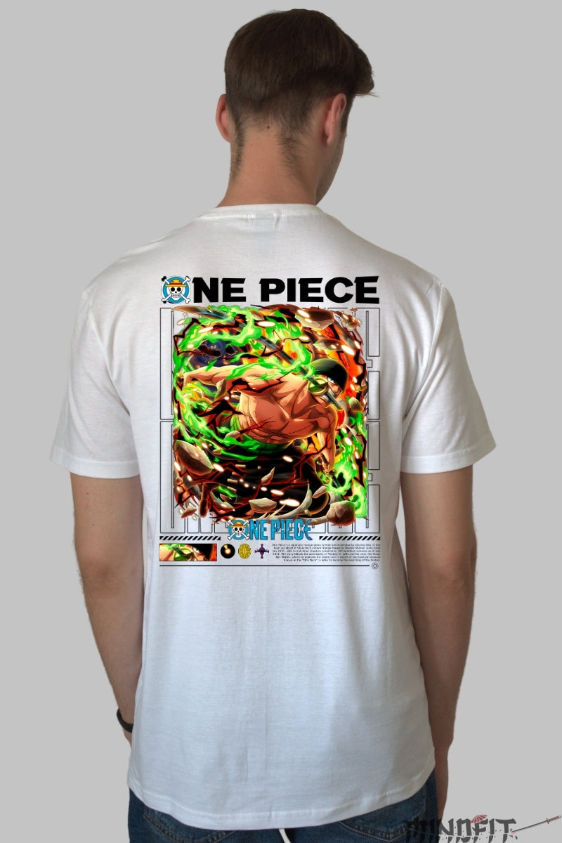 Tricou Anime One Piece - Roronoa Zoro Rage Mode barbat alb