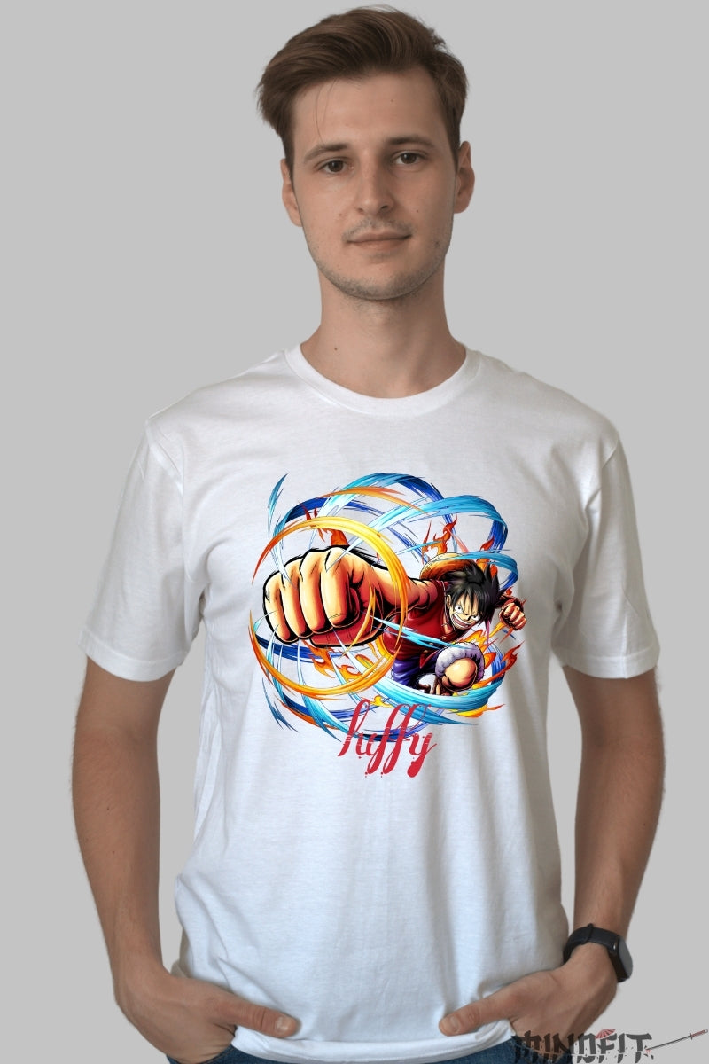 Tricou Anime One Piece - Luffy Gear Power Punch barbat alb