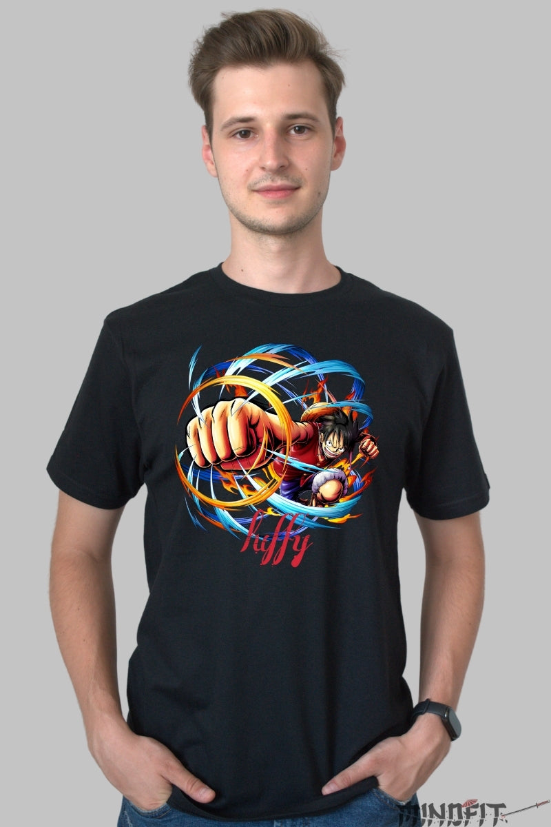 Tricou Anime One Piece - Luffy Gear Power Punch barbat negru