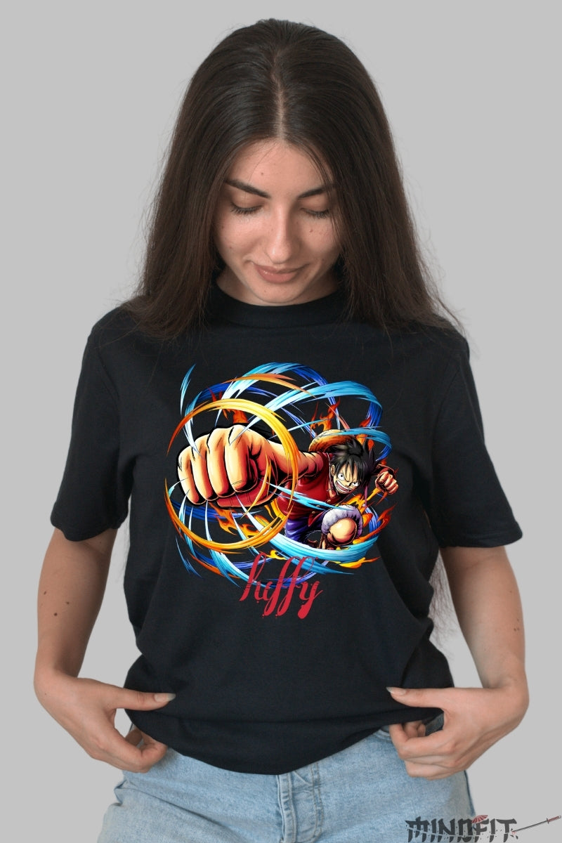 Tricou Anime One Piece - Luffy Gear Power Punch dama negru