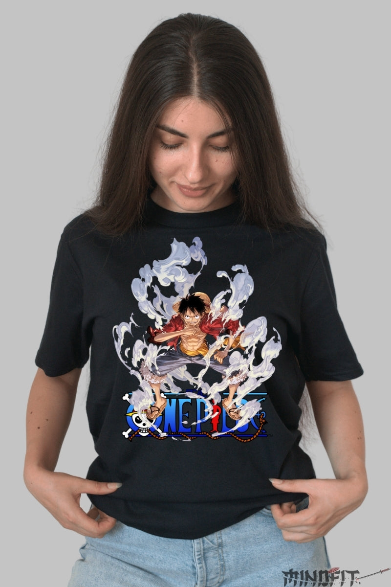 Tricou Anime One Piece - Luffy Gear Second Aura dama negru