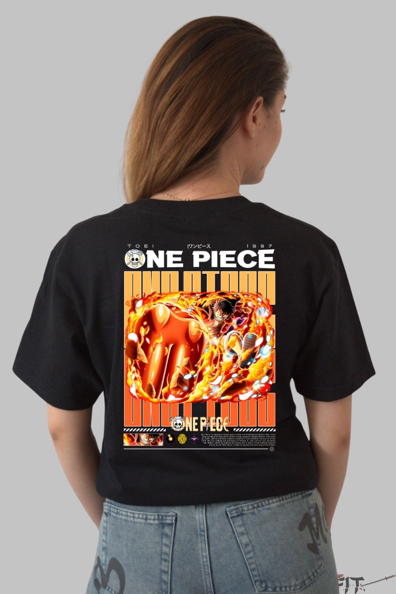 Tricou Anime One Piece - Luffy Gear Second Flame Fist dama negru